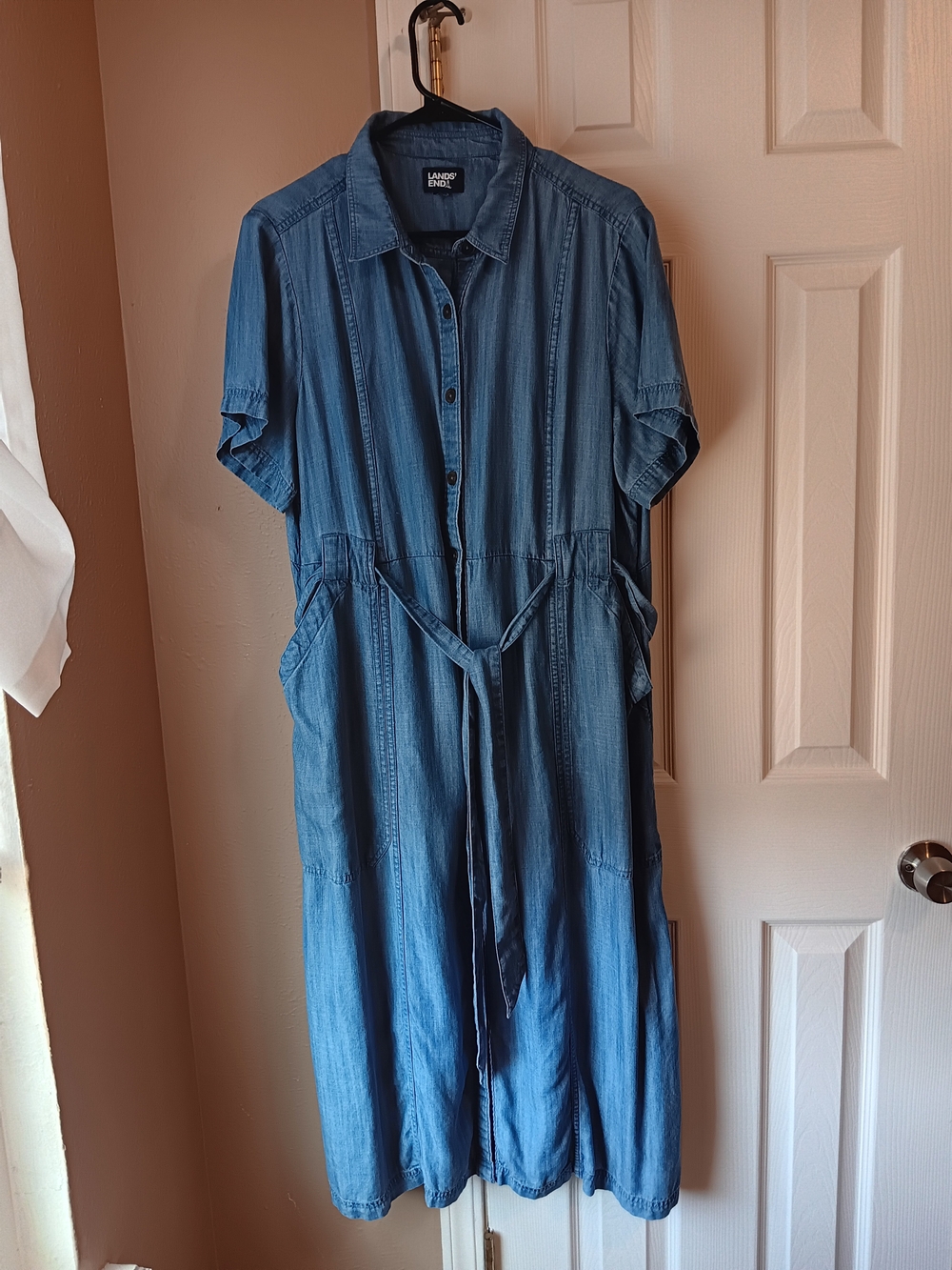 Lands' End Blue Denim-Style Maxi Shirt Dress